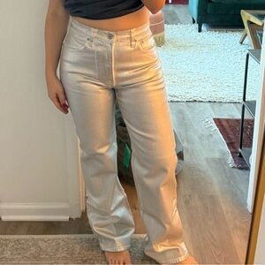 Abercrombie & Fitch Women's Metallic Silver Straight Leg Jeans